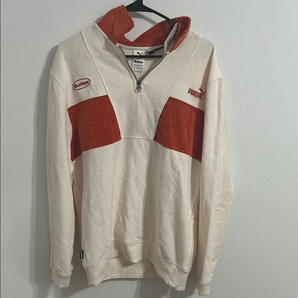 Puma Cream and Orange Quarter- Zip Up Sweater